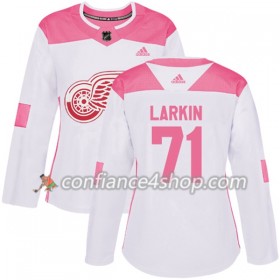 Adidas Maillot de Hockey Detroit Red Wings Dylan Larkin 71 2017-2018 Blanc Rose Fashion Authentic - Femme